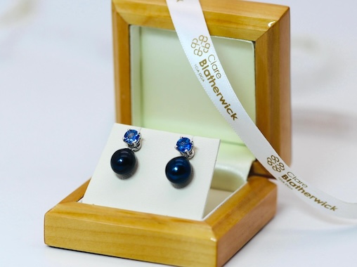 HARMONY COLLECTION - A Pair of 18ct White Gold Bright Blue Sapphire Ear studs