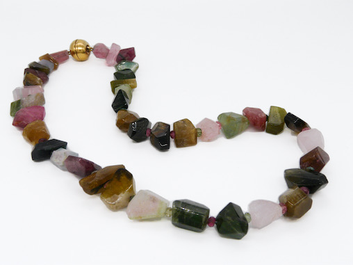 SOLD - A pre-owned multi-coloured tourmaline bead necklace