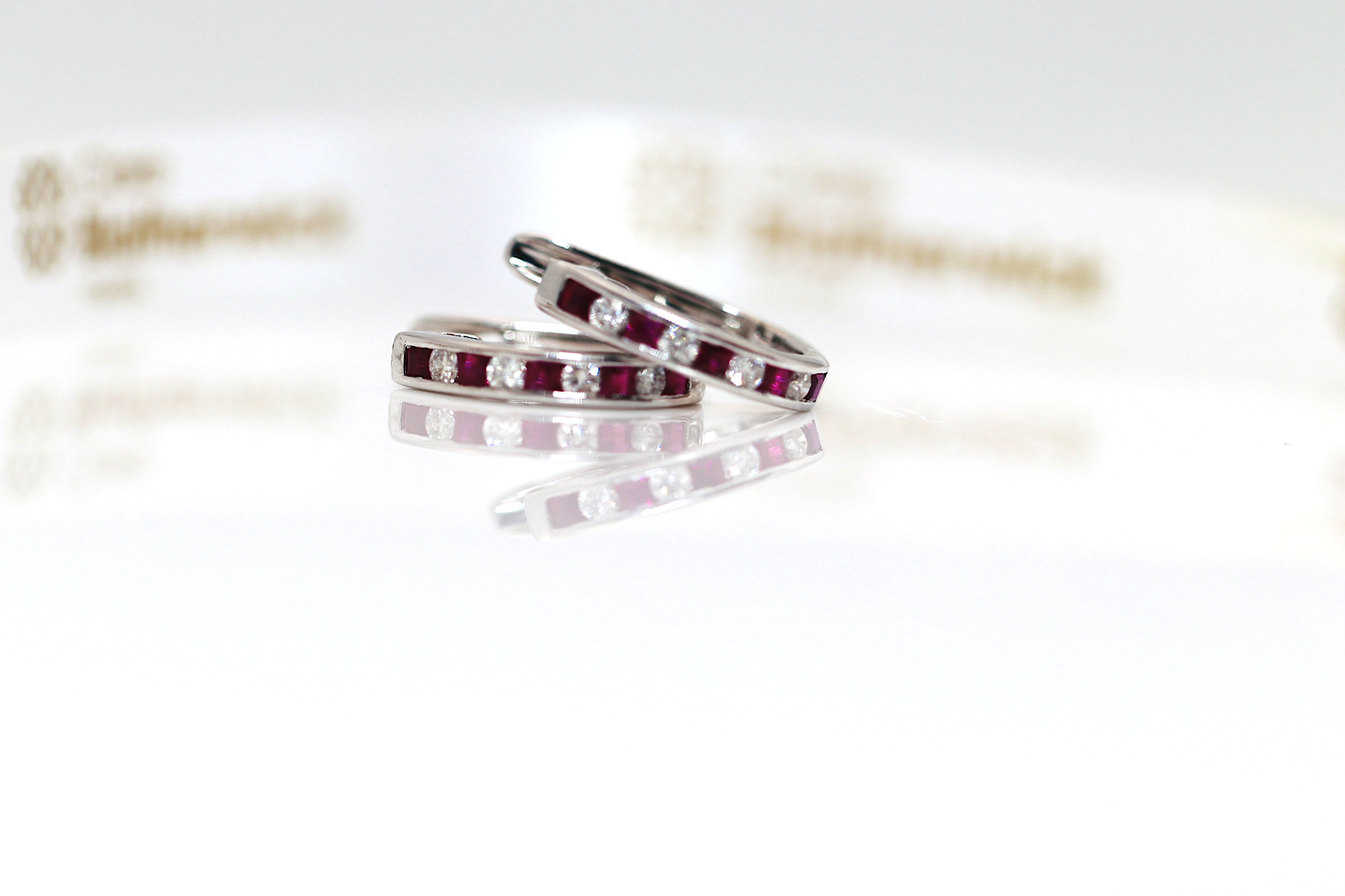 SOLD - HARMONY COLLECTION - A Pair of Ruby and Diamond Hoop Earrings
