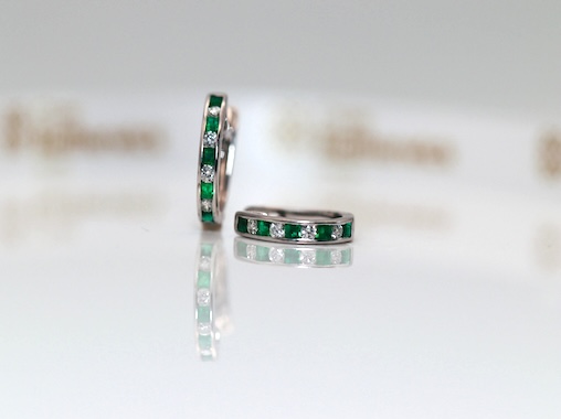 SOLD - HARMONY COLLECTION - A Pair of Enchanting Emerald and Diamond Hoop Earrings